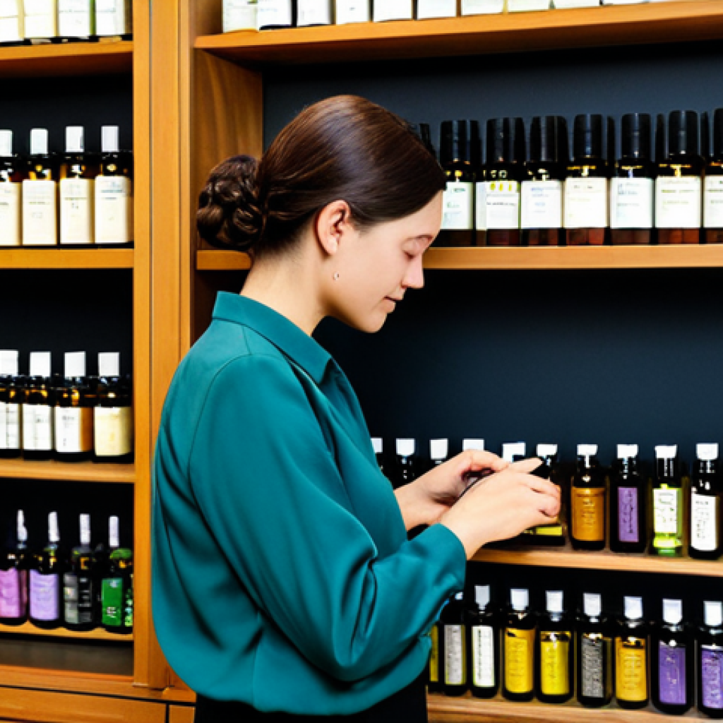 Perfume Creation**

"A woman, fully clothed in modest attire, is carefully selecting essential oils at a perfume creation workshop. The background shows shelves filled with glass bottles and various botanical ingredients. Professional lighting, safe for work, appropriate content, perfect anatomy, correct proportions, natural pose, well-formed hands, proper finger count, natural body proportions, family-friendly."

**