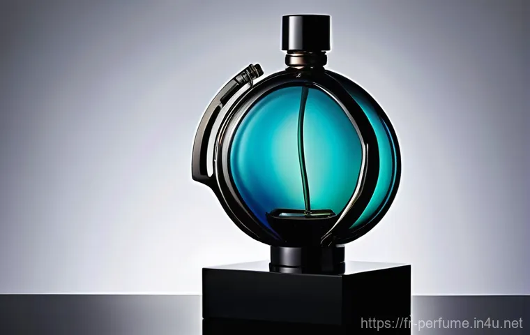 향수 디자인과 패키징 - **Prompt:** A close-up, high-fashion studio shot of an exquisitely designed perfume bottle, reminisc...
