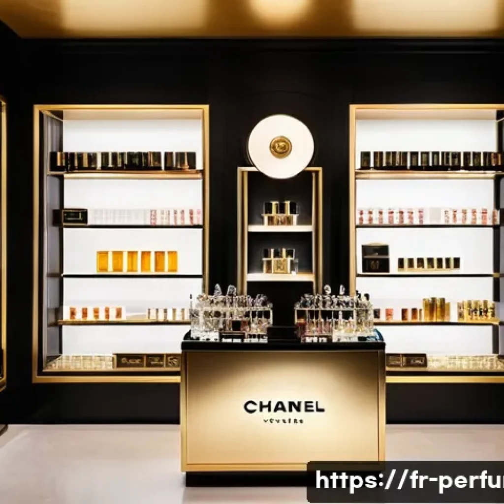 고급 향수 브랜드 추천 - A luxurious perfume boutique interior in Paris, featuring elegant glass shelves filled with iconic f...