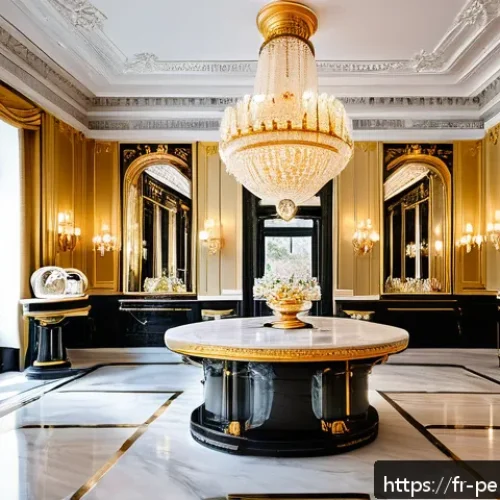 Home 31 향수 마케팅 전략 - A luxurious perfume boutique interior inspired by the gardens of Versailles, featuring elegant golde...